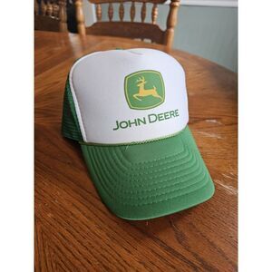 Vtg John Deere Hat Nissun Trucker Mesh Adjustable Green White Cap